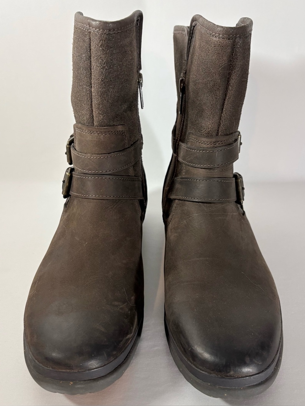 UGG Blaise Waterproof Moto Boots Brown Shearling Lined Biker Style Cozy